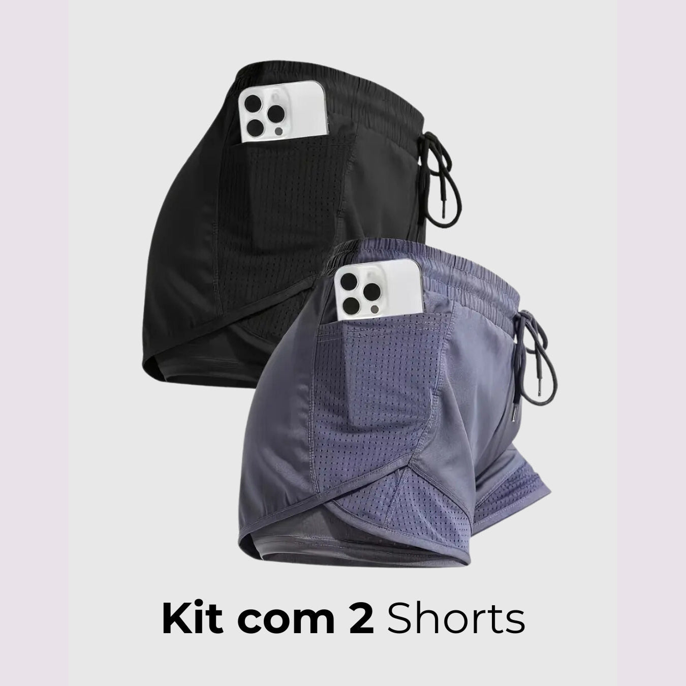 Short Esportivo  Performance UltraFit - Dupla face, Leve, Respirável e com Bolsos | Compre 1 LEVE 2